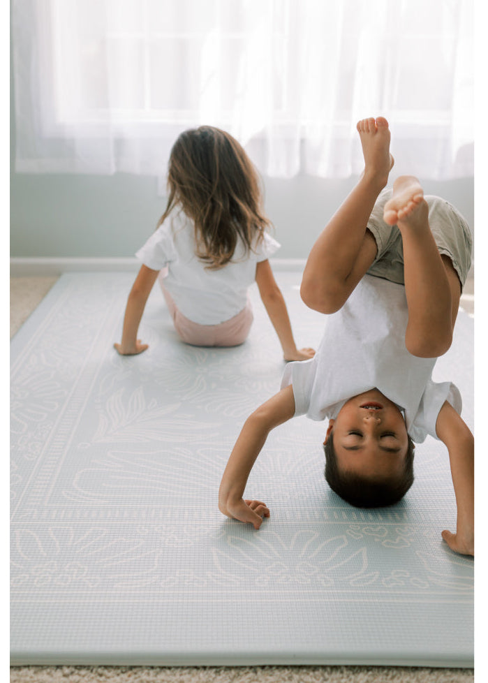 Boho Blue And Beige Leaf Reversible Playmat