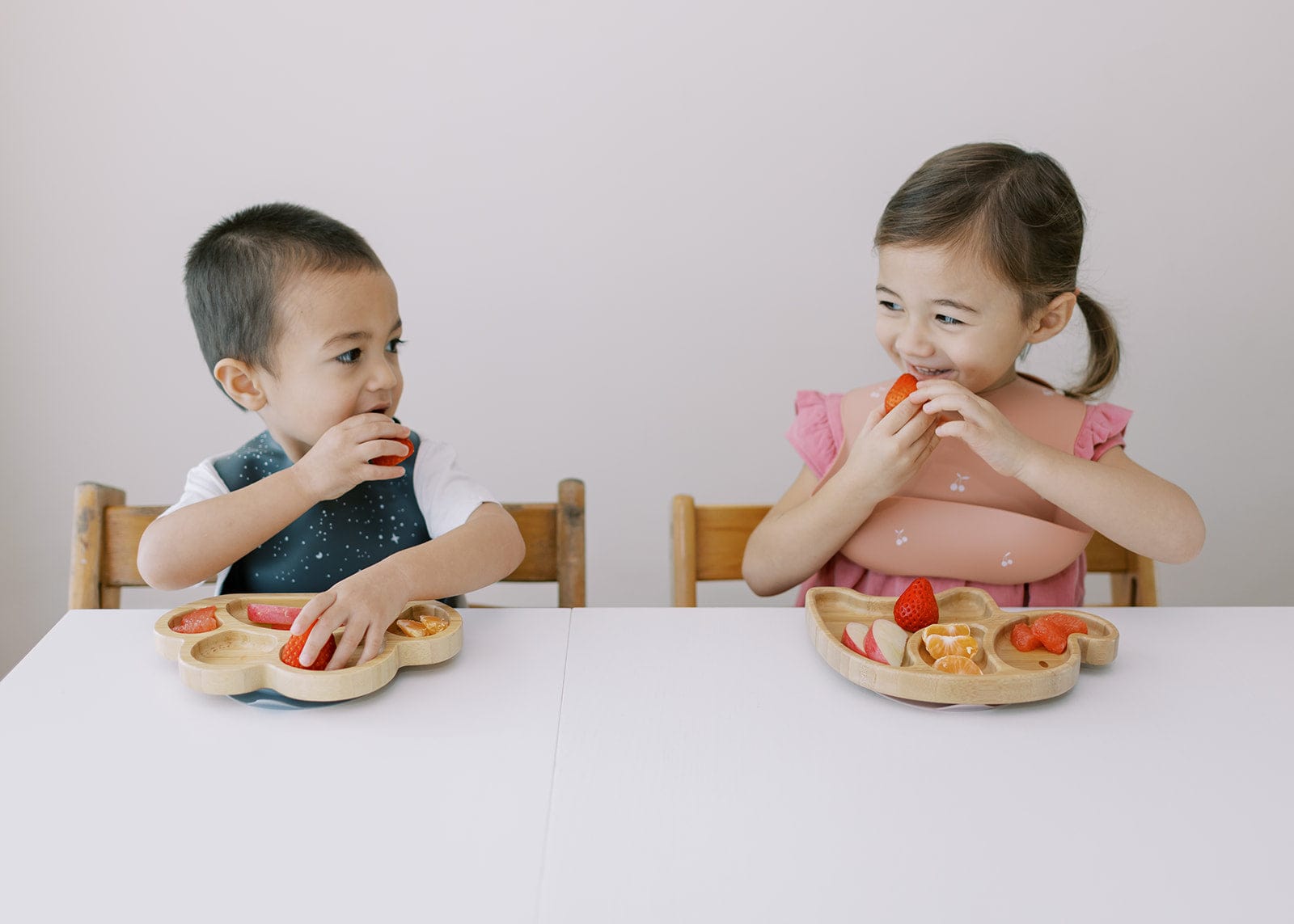 Bamboo Tiger Paw Suction Plate & Fork Set - Dusty Pink