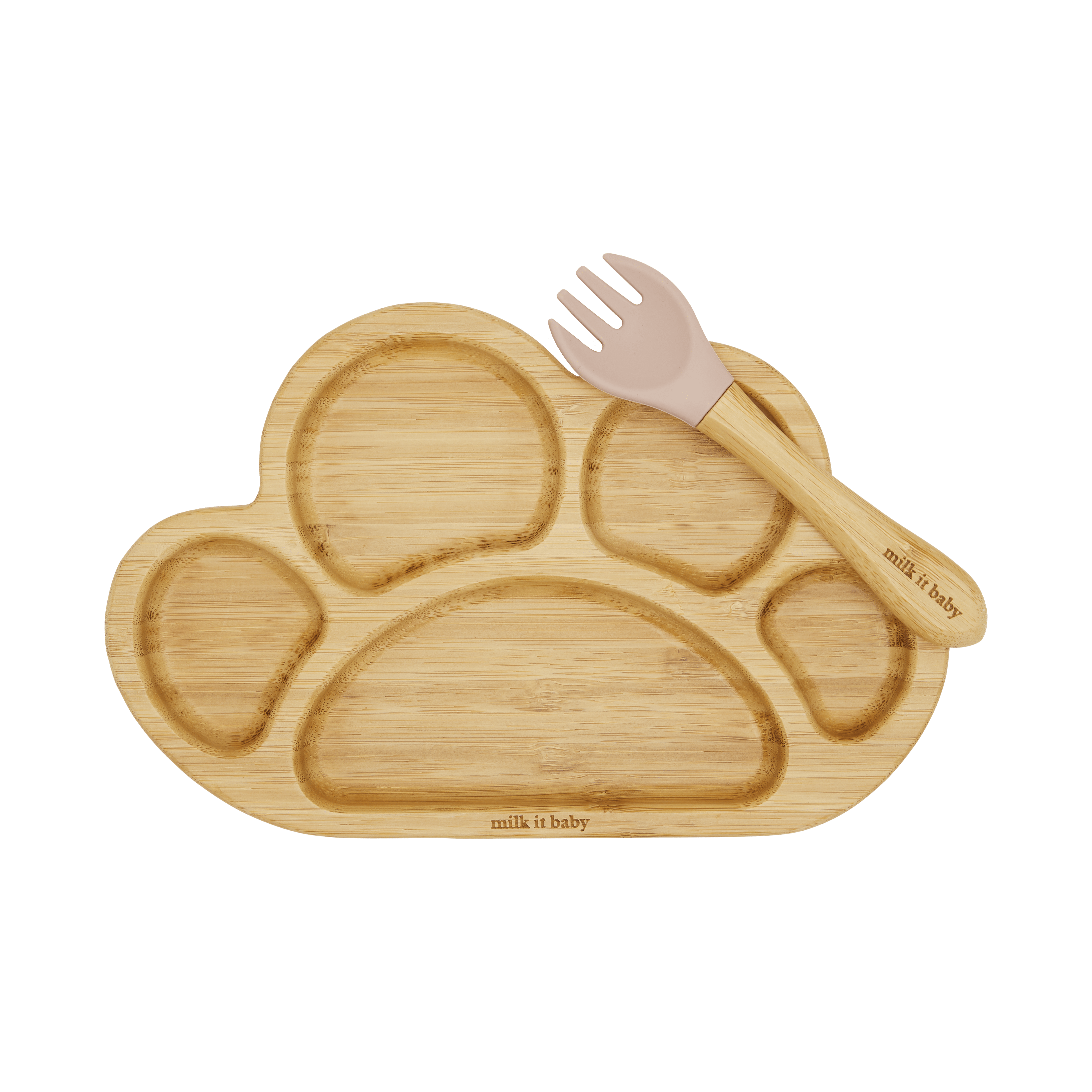Bamboo Tiger Paw Suction Plate & Fork Set - Dusty Pink