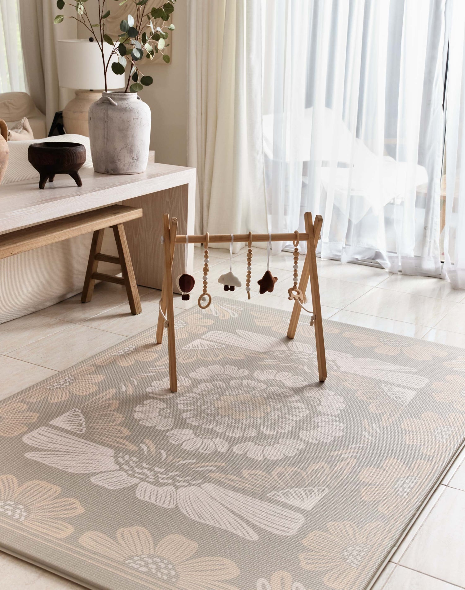 Boho Bloom And Beige Leaf Reversible Playmat