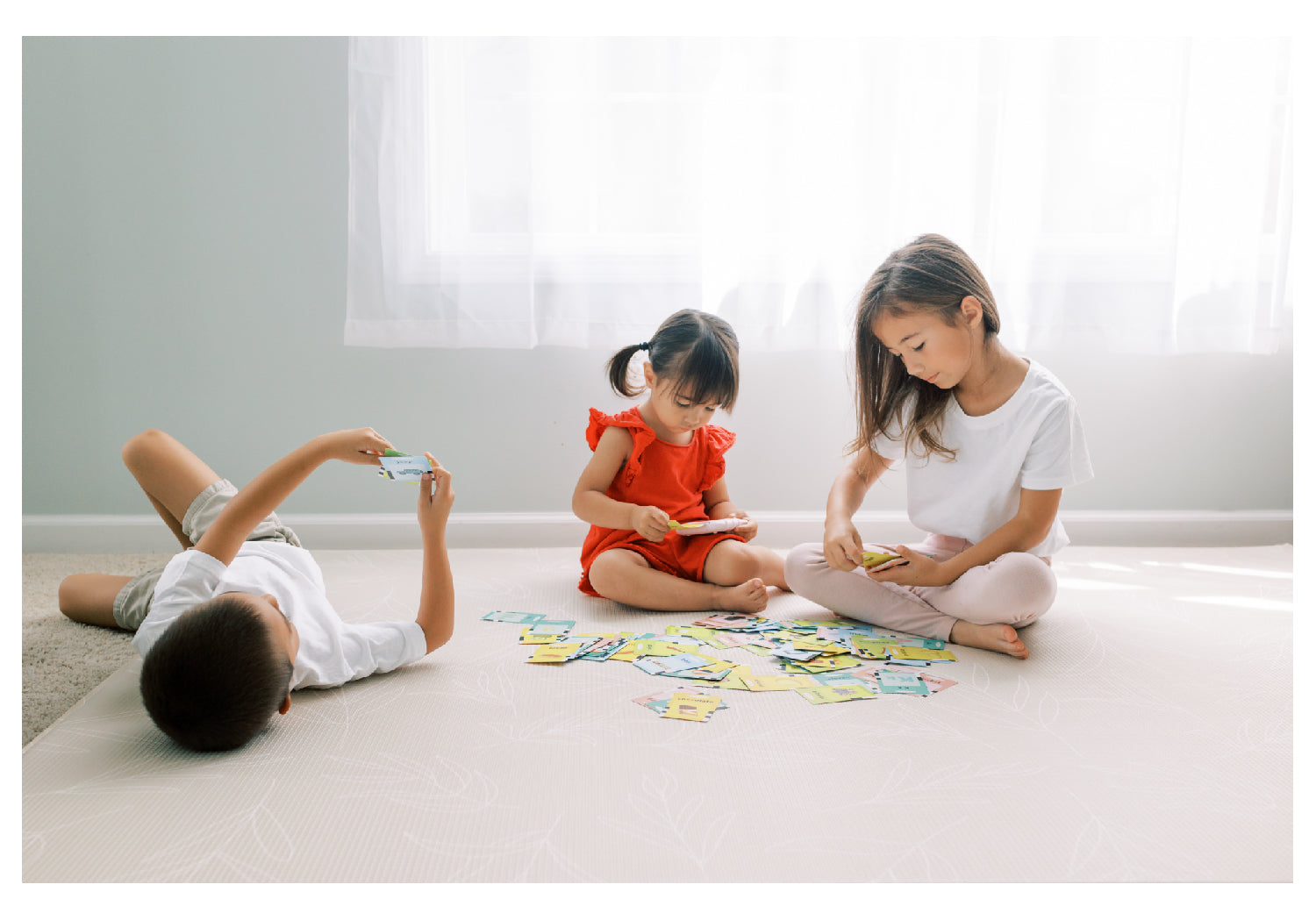 Boho Blue And Beige Leaf Reversible Playmat