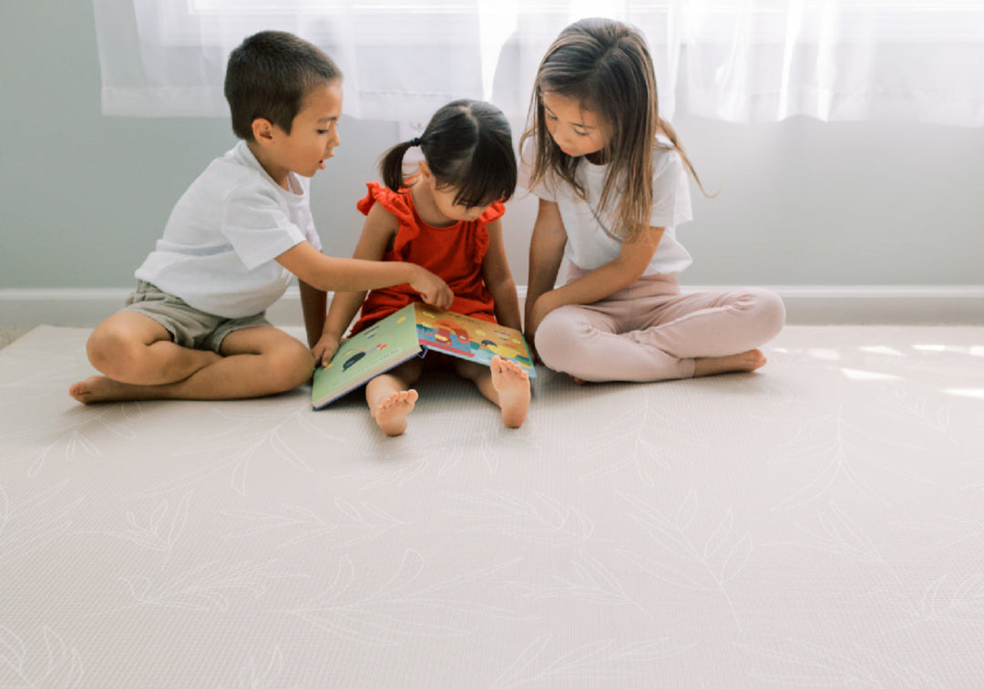 Boho Blue And Beige Leaf Reversible Playmat