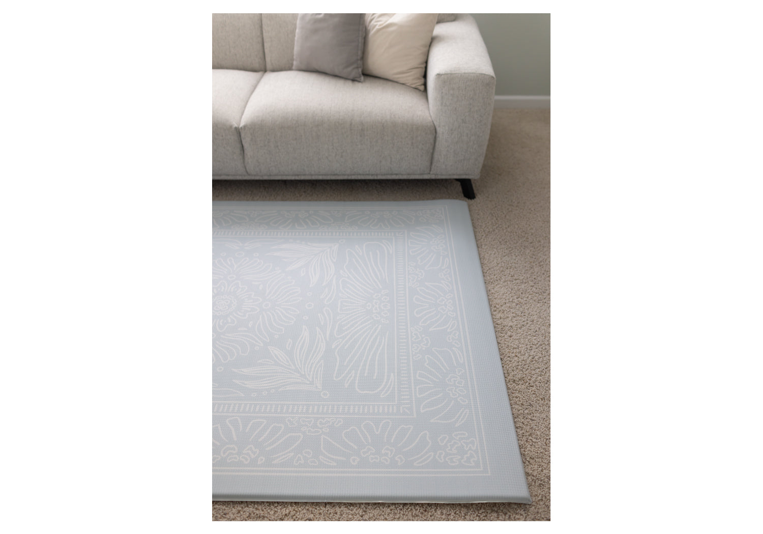 Boho Blue And Beige Leaf Reversible Playmat