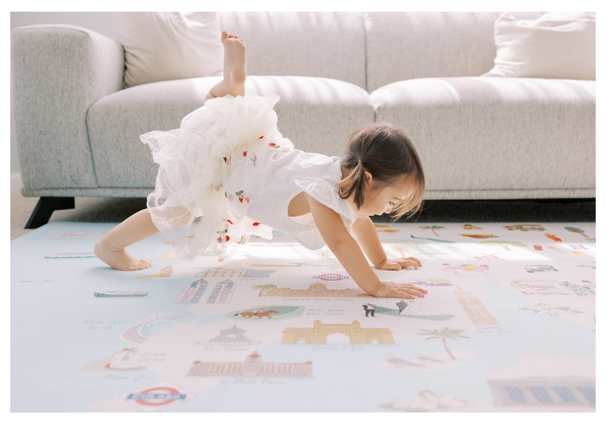 ‘Mumbai Desi Baby' Playmat Gift Set with Premium Reversible Playmat | Waterproof Sleeved Bib & Silicone Teether Set