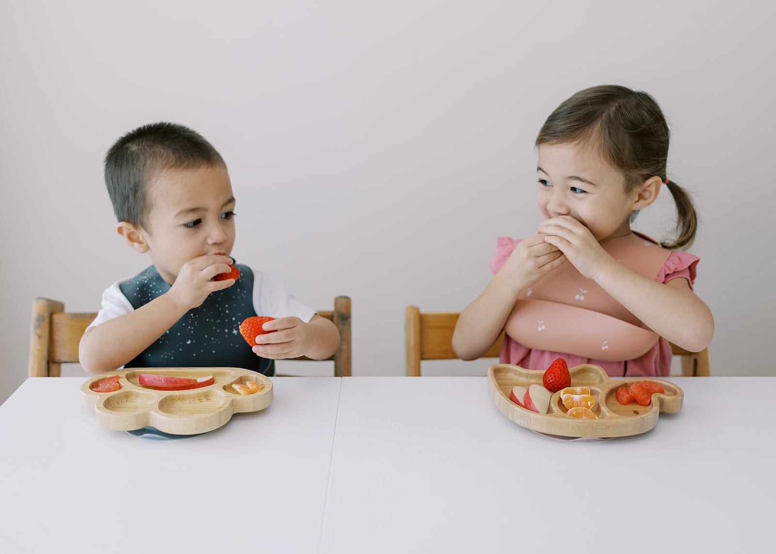 Bamboo Elephant Suction Plate & Fork Set - Dusty Pink