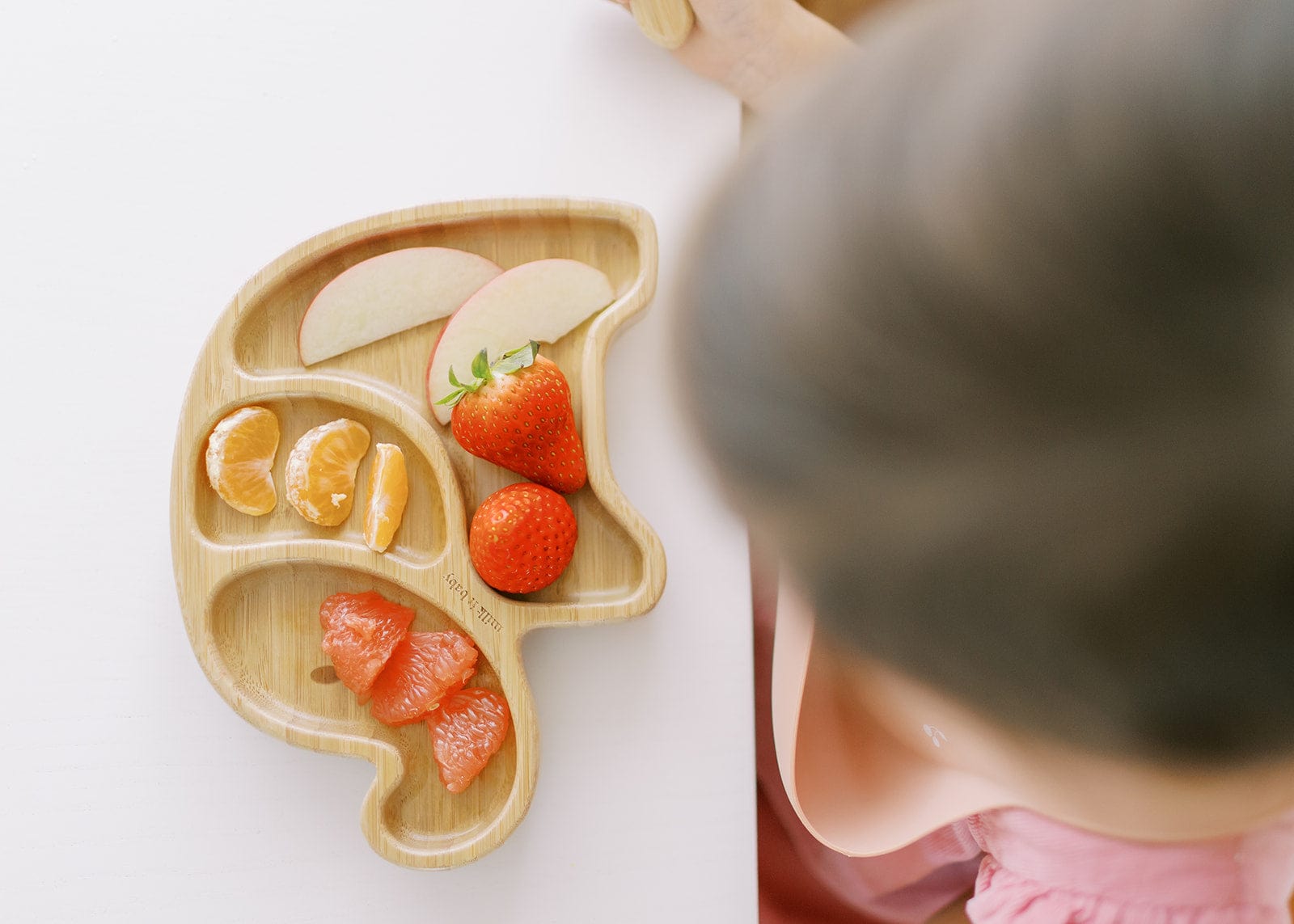 Bamboo Elephant Suction Plate & Fork Set - Dusty Pink