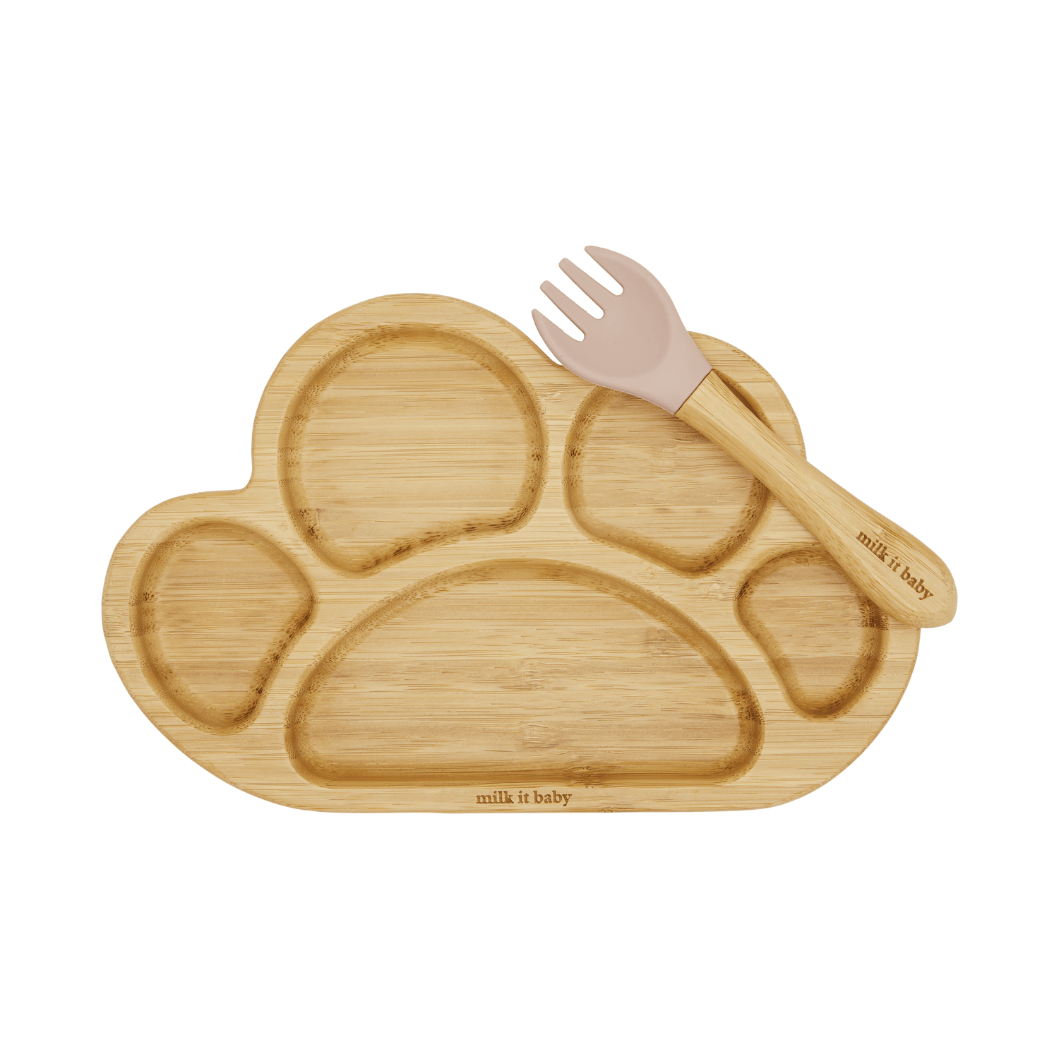 Bamboo Tiger Paw Suction Plate & Fork Set - Dusty Pink