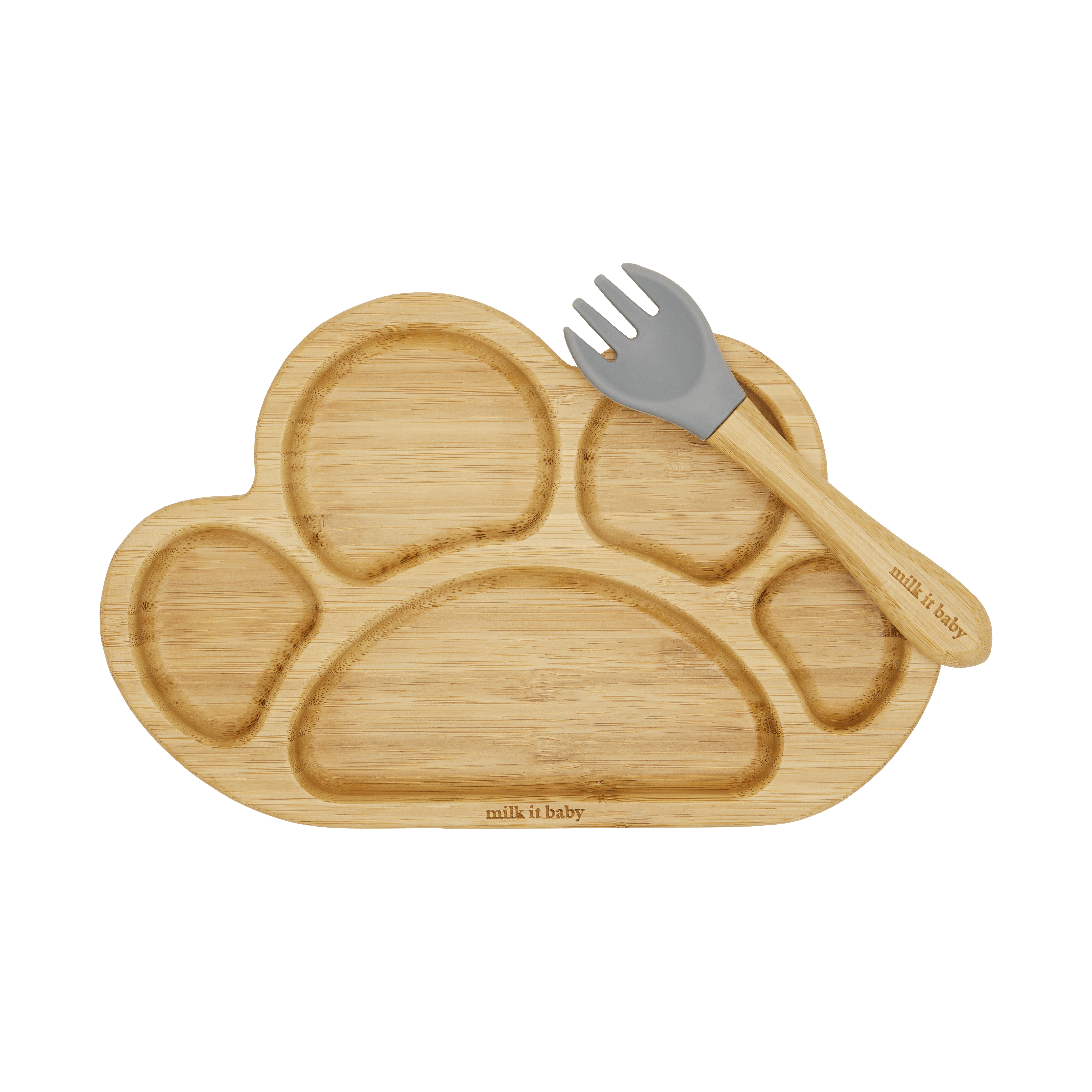 Bamboo Tiger Paw Suction Plate & Fork Set - Berry Blue