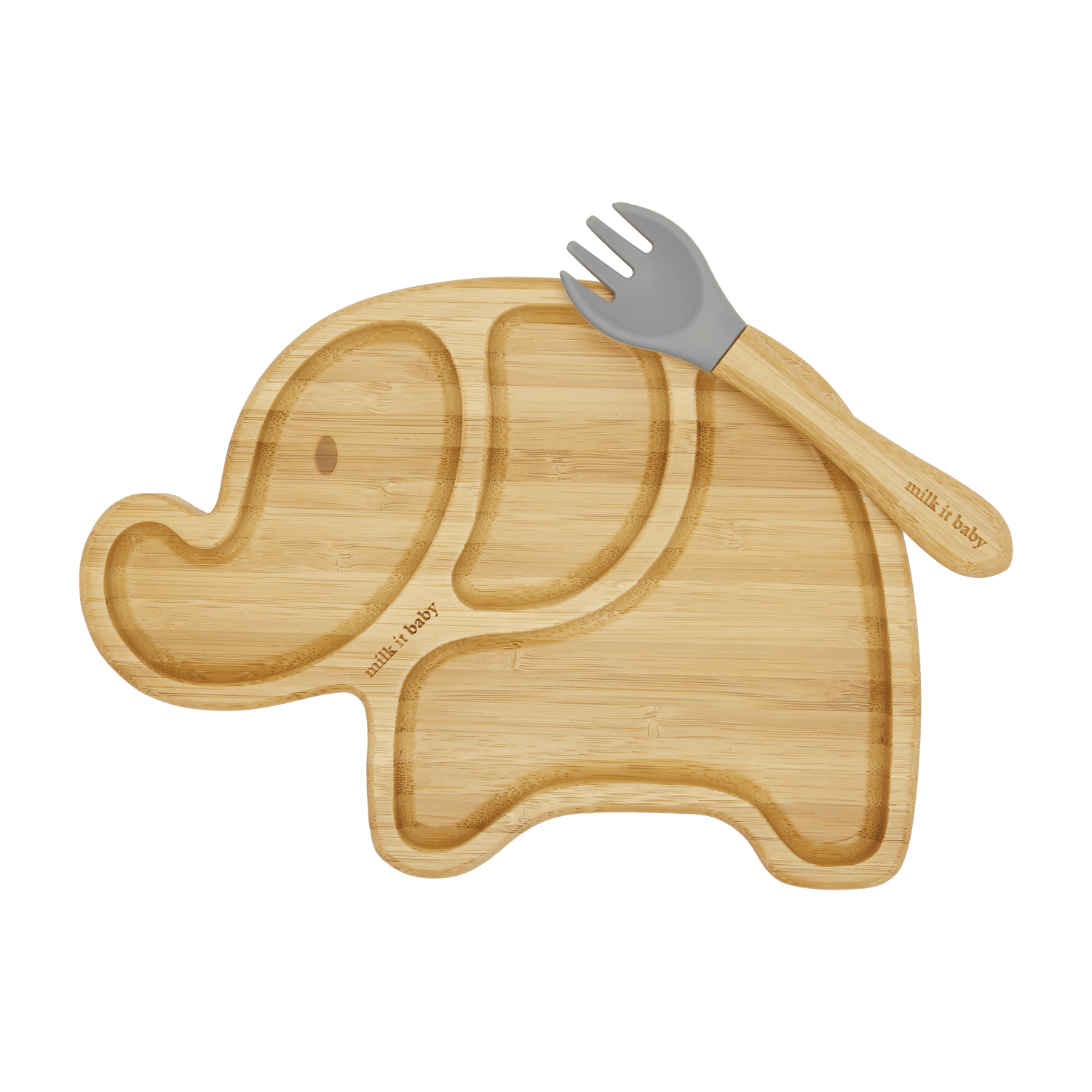 Bamboo Elephant Suction Plate & Fork Set - Berry Blue