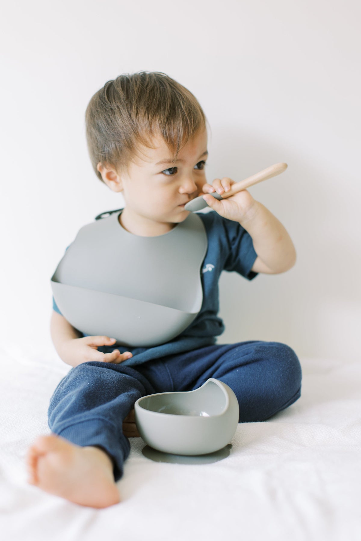 Silicone Bib and Bowl with Spoon Set - Army Green