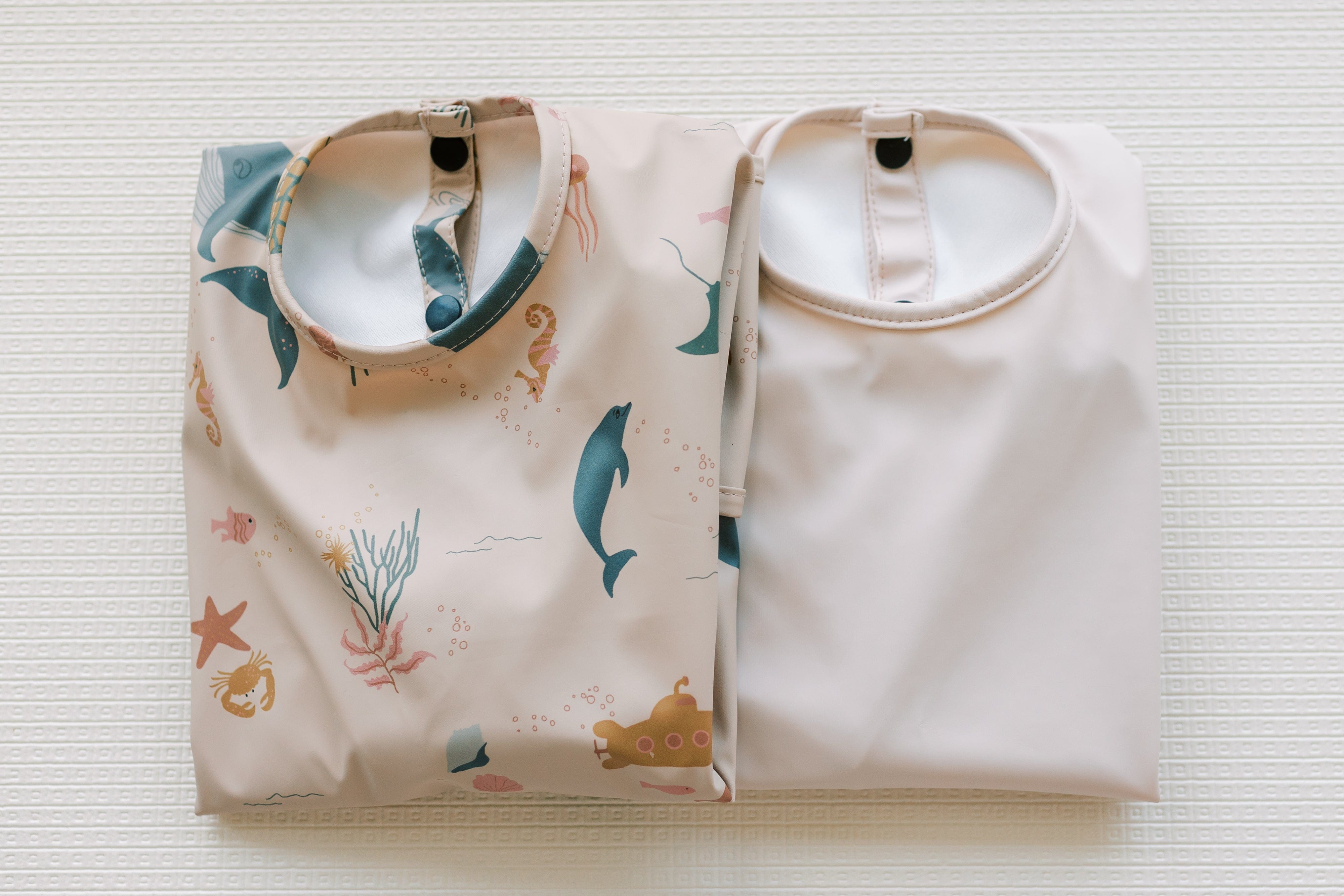 Sleeved Bibs Set - Ocean Friends x Coral Pink